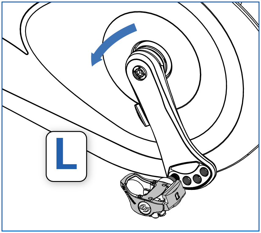 Il pedale sul lato sinistro dell'utilizzatore si avvita in senso antiorario.