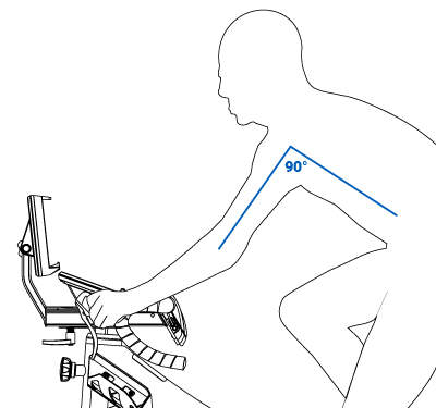 Cycliste avec les épaules et les bras formant un angle de 90 degrés.