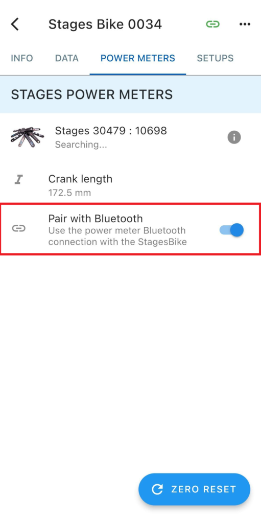 Pair with Bluetooth option highlighted under the power meter StagesBike menu