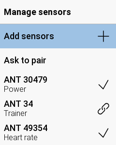 センサーの追加がハイライトされたセンサー管理メニュー