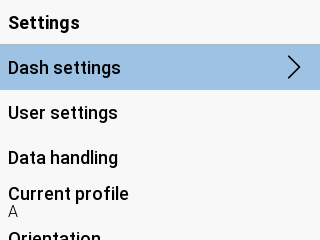 Settings menu with Dash Settings highlighted