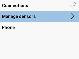 Connections menu displayed with Manage sensors highlighted