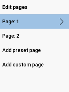 1페이지가 강조 표시된 데이터 페이지 편집 메뉴가 표시됨