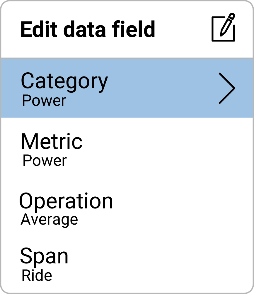 Edit data field menu with Category field highlighted