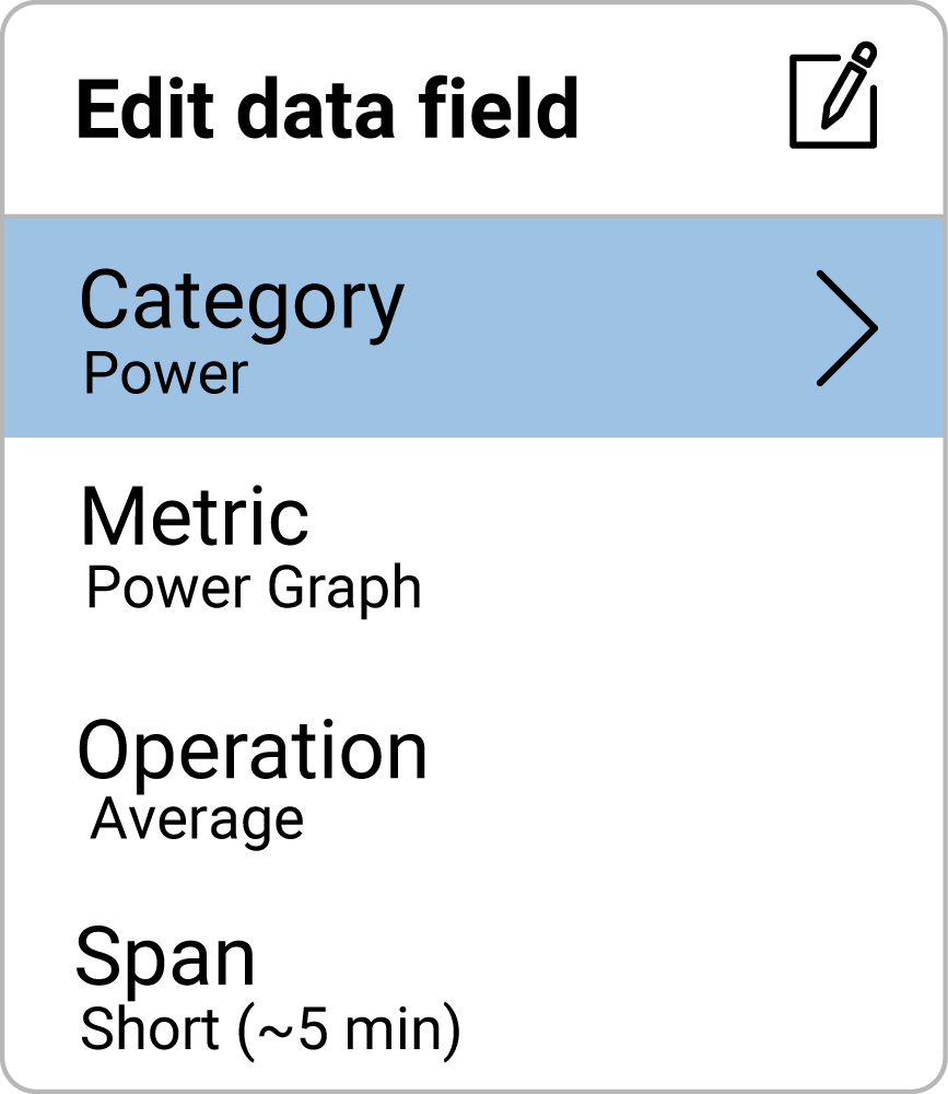 Edit data field menu with Category selected