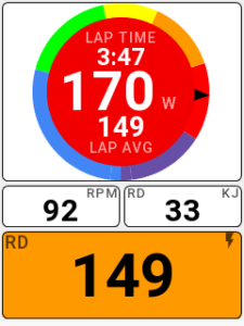 La roue chromatique des zones de puissance est rouge et elle indique 170 watts.